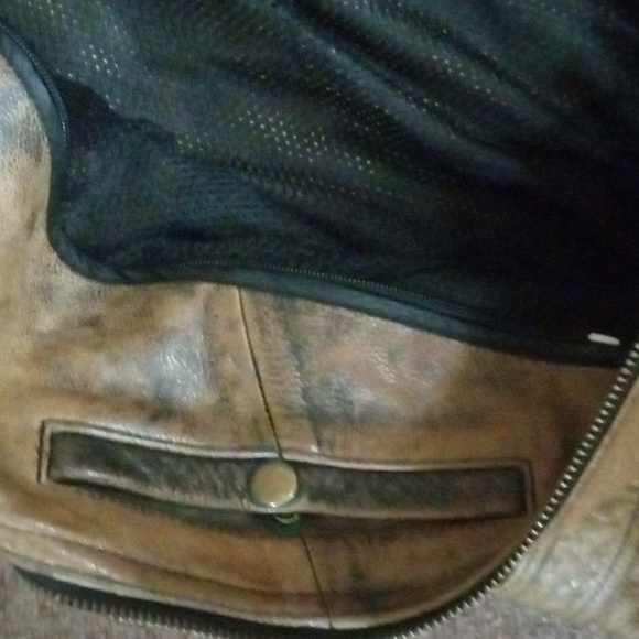 CMM VINTAGE DISTRESSED BELTED 100% LEATHER JACKET LARGE BROWN/TAN - Picture 4 of 13